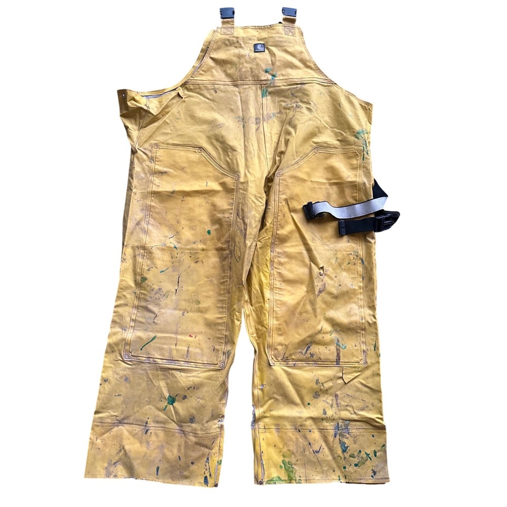 Carhartt Vintage Yellow PVC Waterproof Rain Bib Overalls Distressed Mens XL-2XL